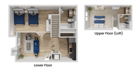 A diagram shows the layout of a house with a lower floor and an upper floor.